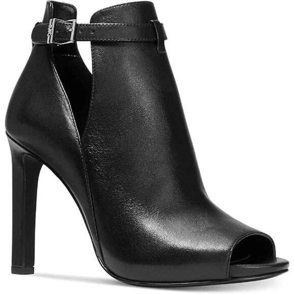 Michael Kors Lawson Women Leather Ankle Wrap Booties Open Toe,Black-Size 6 - Picture 1 of 3
